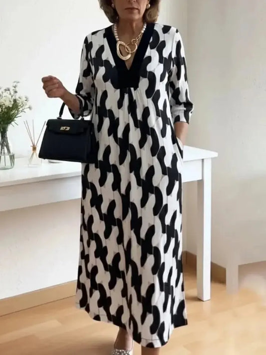 Elegant V Neck Maxi Dress – Relaxed Fit Casual Dress