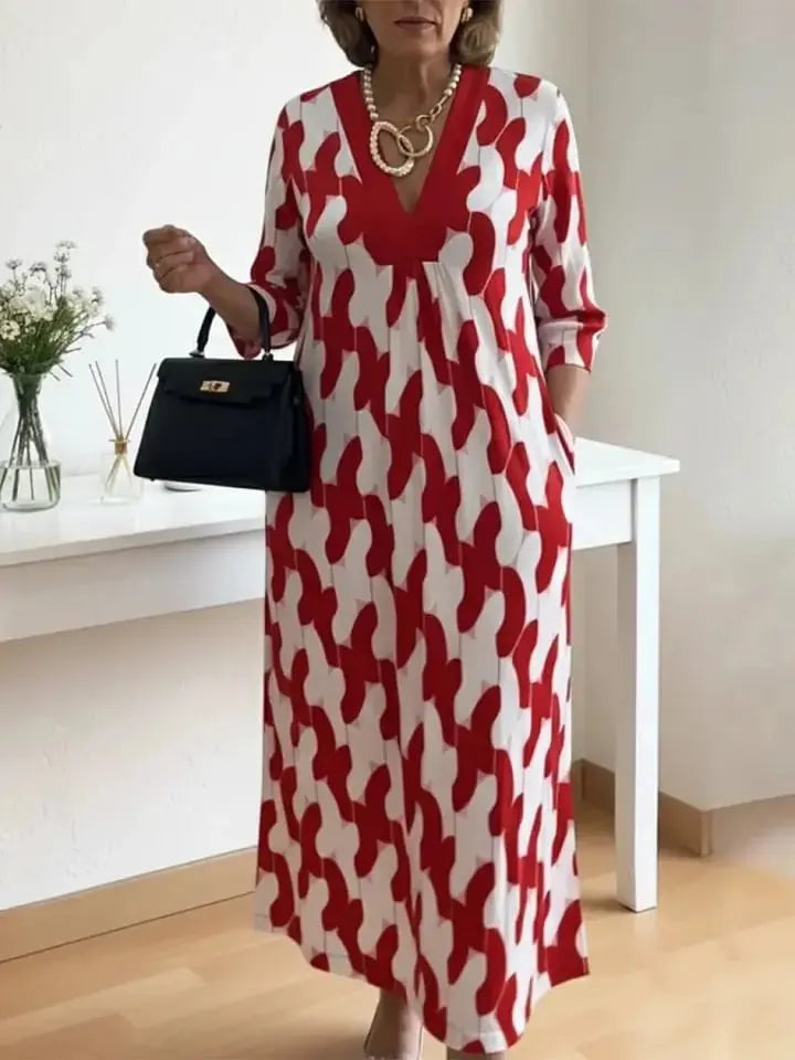 Elegant V Neck Maxi Dress – Relaxed Fit Casual Dress