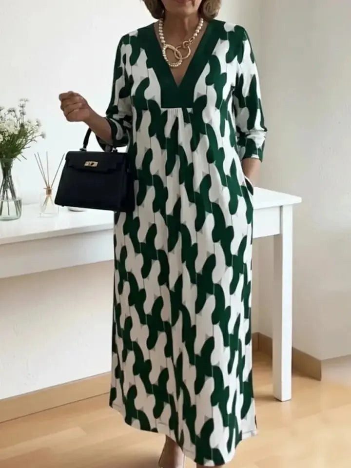 Elegant V Neck Maxi Dress – Relaxed Fit Casual Dress