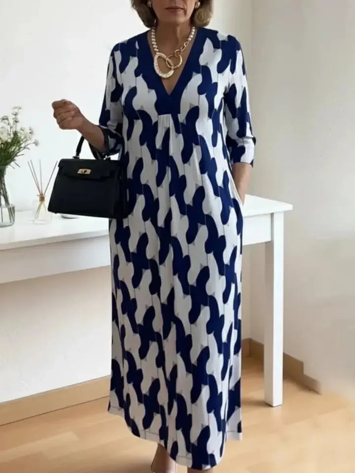 Elegant V Neck Maxi Dress – Relaxed Fit Casual Dress
